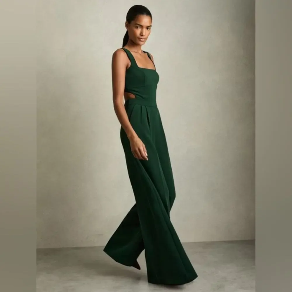 NWOT Reiss Dark Green Dion cutout wide leg Jumpsuit US 6 - Picture 6 of 16